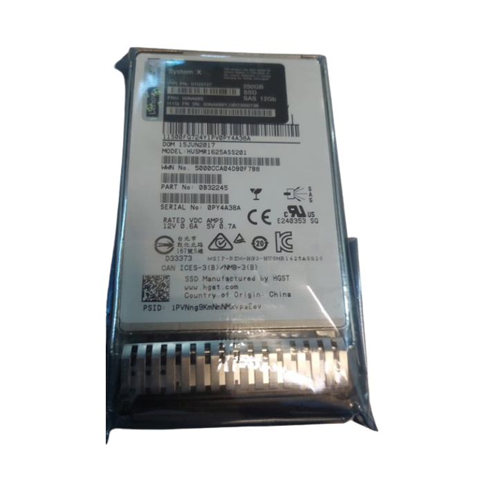 Disco Rigido System X 250GB SSD SAS 12Gb 2.5 FRU 00NA685 con Tray Storage