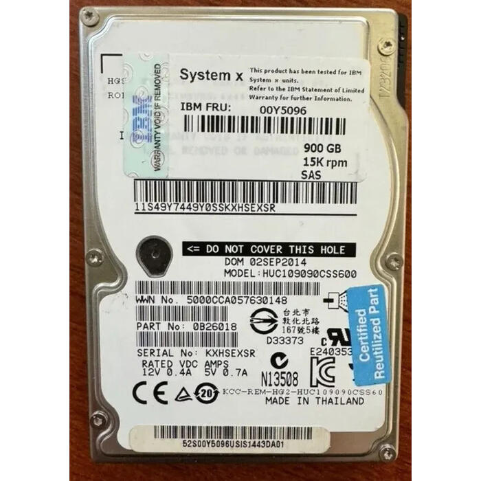 Disco IBM Storage 900GB FRU 00Y5096 10K - No Apto para PC
